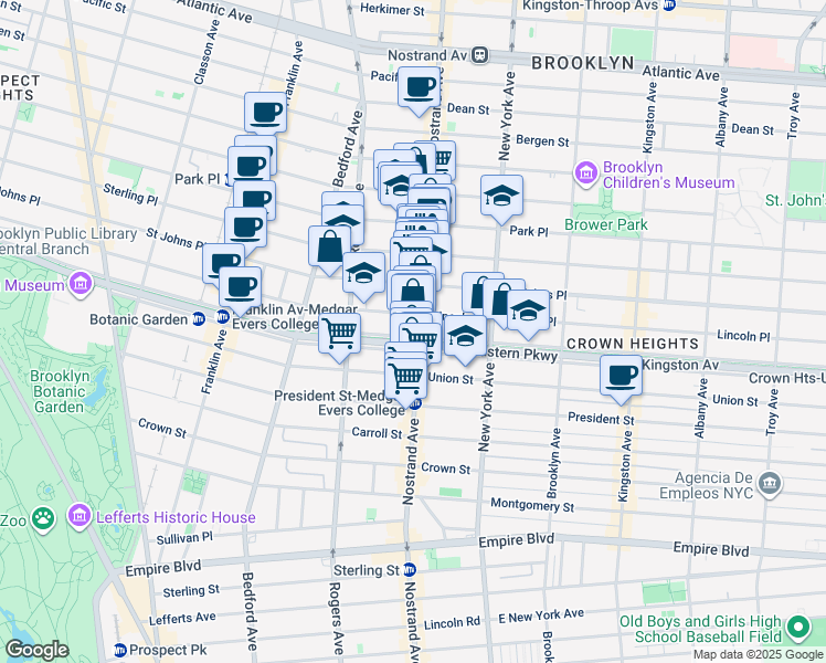 map of restaurants, bars, coffee shops, grocery stores, and more near 798 Nostrand Avenue in Brooklyn