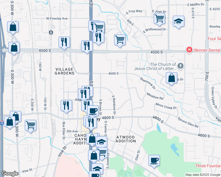 map of restaurants, bars, coffee shops, grocery stores, and more near 4654 Meadowview Circle in Murray