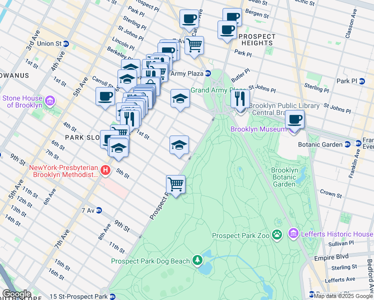 map of restaurants, bars, coffee shops, grocery stores, and more near 320 Garfield Place in Brooklyn