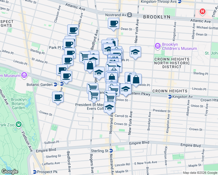 map of restaurants, bars, coffee shops, grocery stores, and more near 753 Lincoln Place in Brooklyn