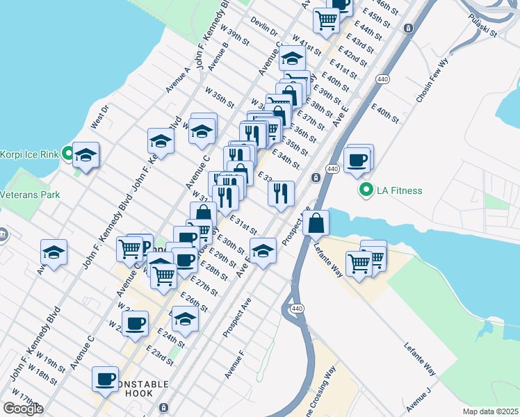 map of restaurants, bars, coffee shops, grocery stores, and more near 29 Willow Street in Bayonne