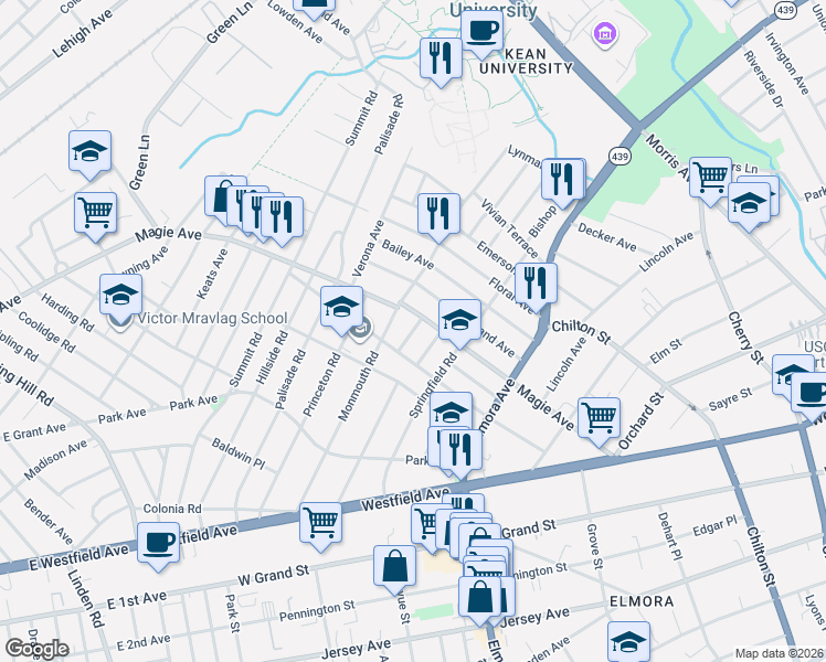map of restaurants, bars, coffee shops, grocery stores, and more near 764 Magie Avenue in Elizabeth