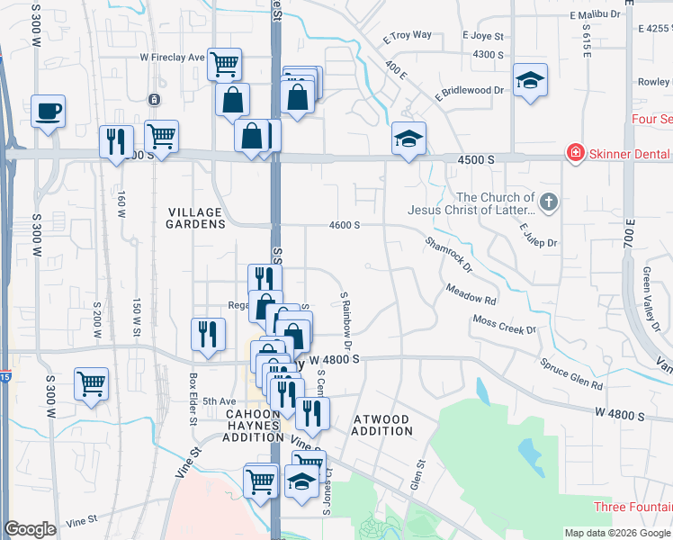 map of restaurants, bars, coffee shops, grocery stores, and more near 4654 Meadowview Circle in Murray