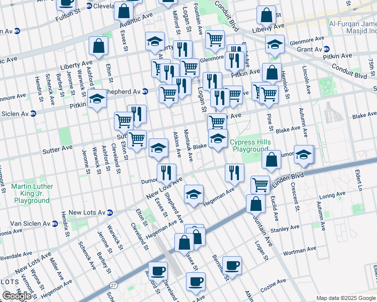 map of restaurants, bars, coffee shops, grocery stores, and more near 332 Milford Street in Brooklyn