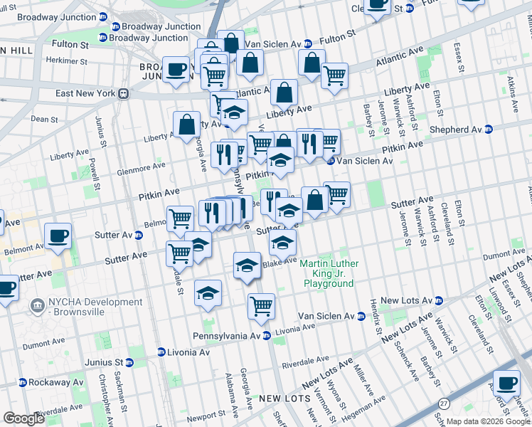 map of restaurants, bars, coffee shops, grocery stores, and more near 355 New Jersey Avenue in Brooklyn