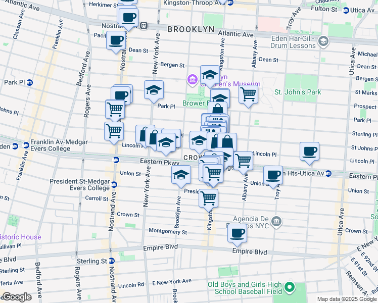 map of restaurants, bars, coffee shops, grocery stores, and more near 1034 Saint Johns Place in Brooklyn