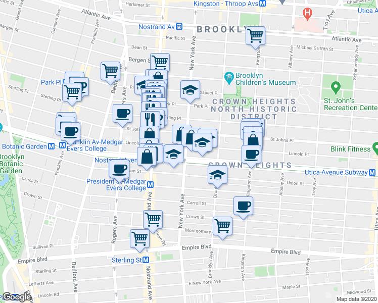 map of restaurants, bars, coffee shops, grocery stores, and more near in Brooklyn