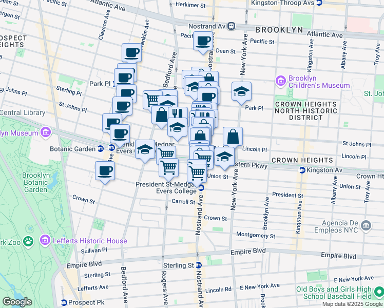 map of restaurants, bars, coffee shops, grocery stores, and more near 753 Lincoln Place in Brooklyn