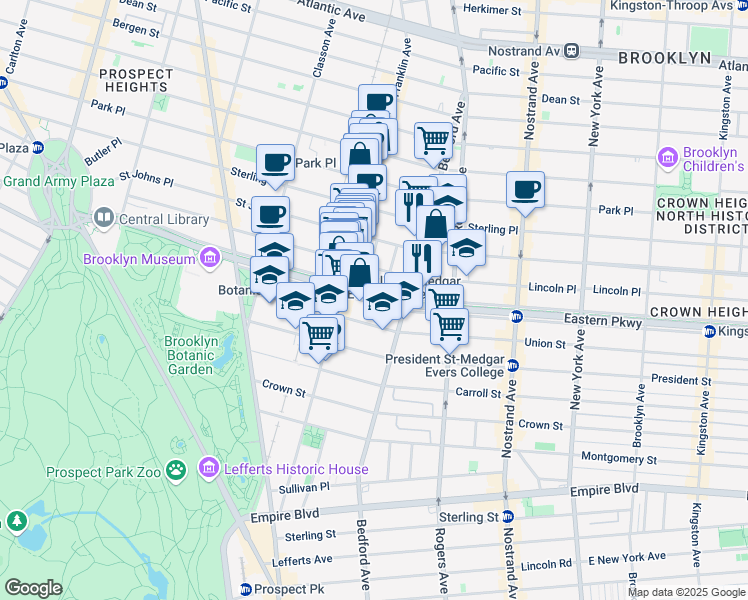 map of restaurants, bars, coffee shops, grocery stores, and more near 620 Lincoln Place in Brooklyn