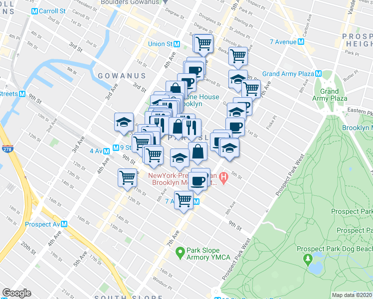 map of restaurants, bars, coffee shops, grocery stores, and more near 372A 5th Street in Brooklyn
