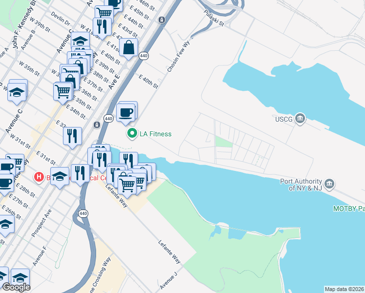 map of restaurants, bars, coffee shops, grocery stores, and more near 54 Flagship Street in Bayonne