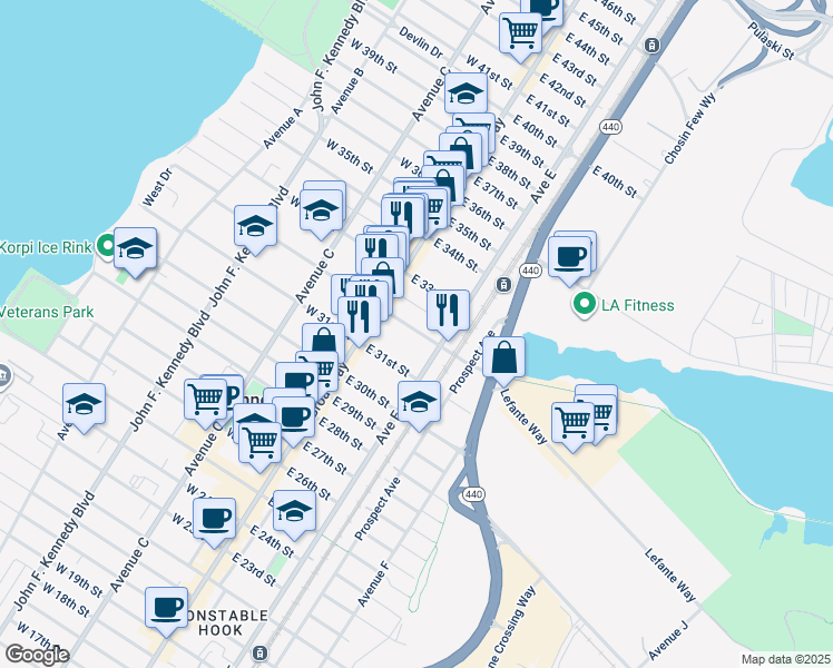 map of restaurants, bars, coffee shops, grocery stores, and more near 29 Willow Street in Bayonne