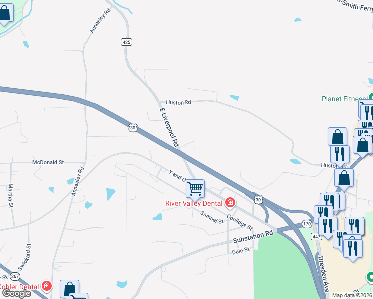 map of restaurants, bars, coffee shops, grocery stores, and more near 15982 Hamilton Street in Calcutta