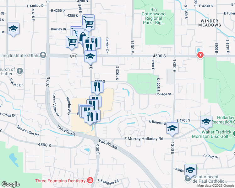 map of restaurants, bars, coffee shops, grocery stores, and more near 1040 Quail Park Drive in Salt Lake City