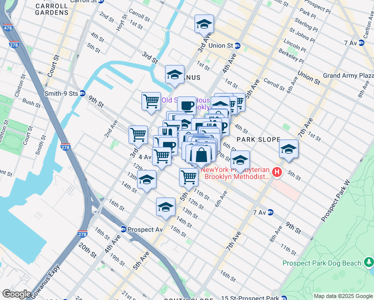 map of restaurants, bars, coffee shops, grocery stores, and more near 232 8th Street in Brooklyn