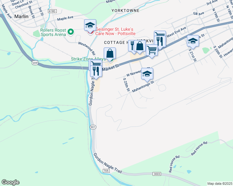 map of restaurants, bars, coffee shops, grocery stores, and more near 39 South 26th Street in Pottsville