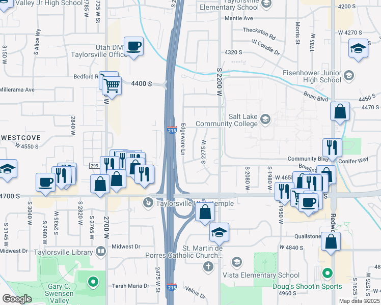 map of restaurants, bars, coffee shops, grocery stores, and more near 4564 South Knights Bridge Road West in Salt Lake City