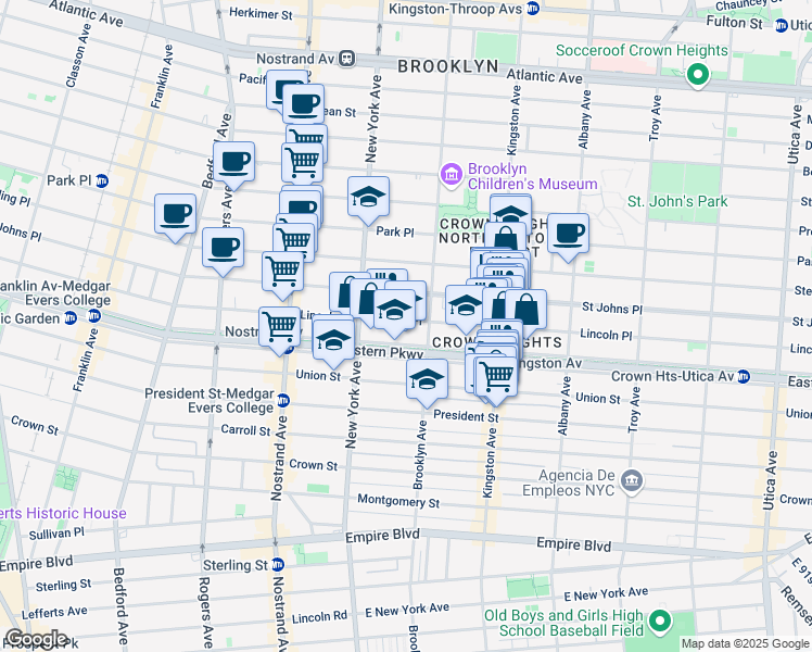 map of restaurants, bars, coffee shops, grocery stores, and more near 252 A Brooklyn Avenue in Brooklyn