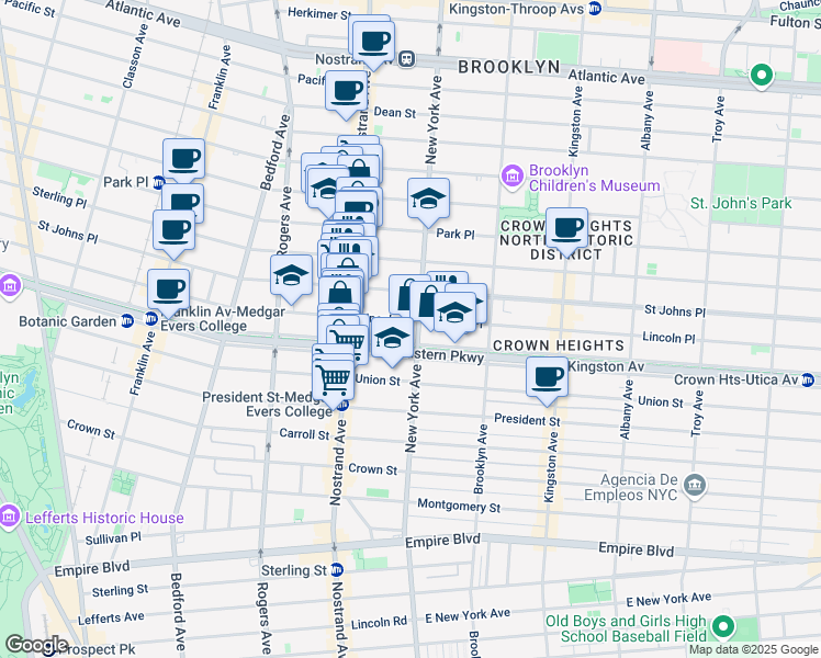 map of restaurants, bars, coffee shops, grocery stores, and more near 845 Lincoln Place in Brooklyn