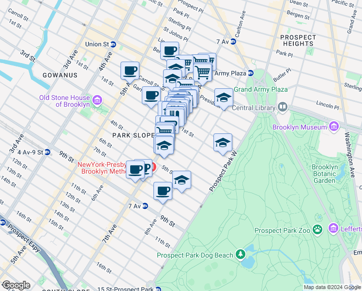 map of restaurants, bars, coffee shops, grocery stores, and more near 519 2nd Street in Brooklyn