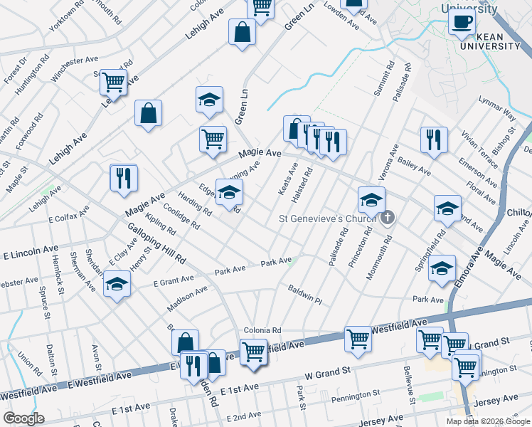 map of restaurants, bars, coffee shops, grocery stores, and more near 981 Byron Avenue in Elizabeth