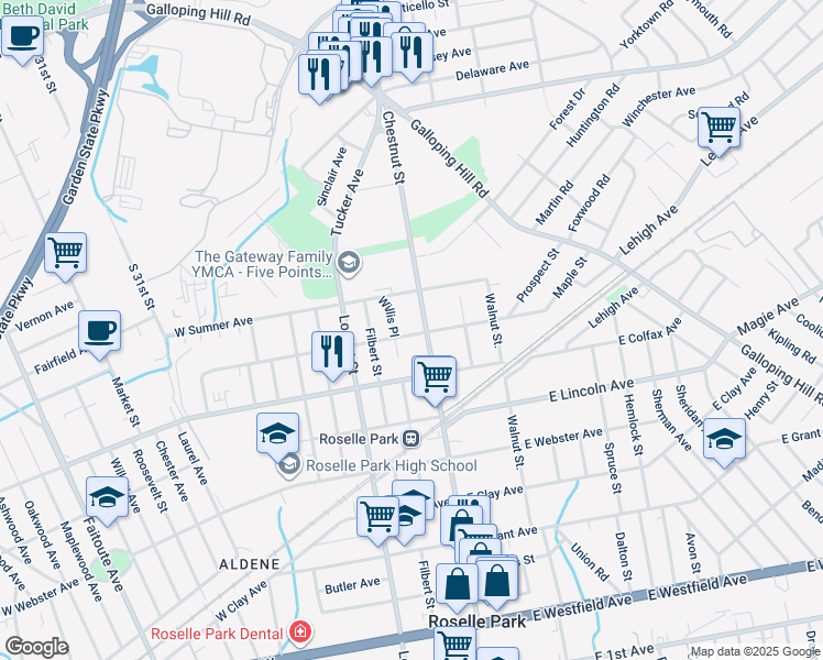 map of restaurants, bars, coffee shops, grocery stores, and more near 814 Chestnut Street in Roselle Park