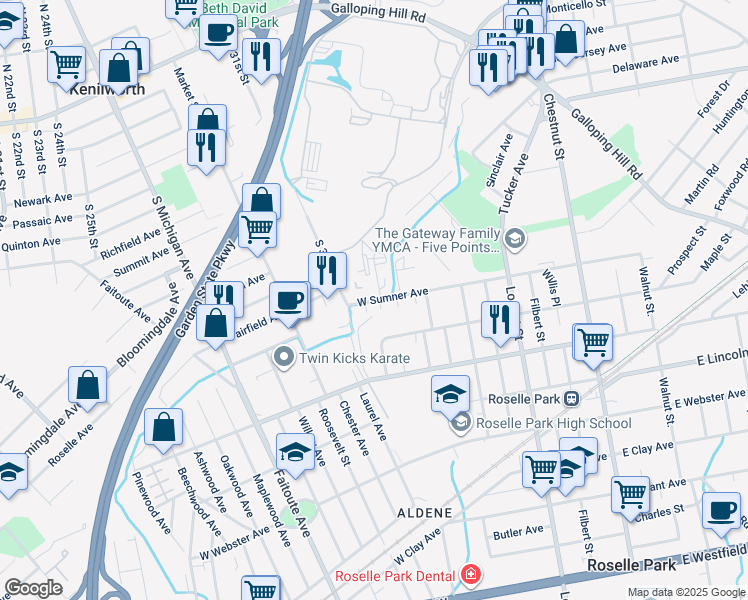 map of restaurants, bars, coffee shops, grocery stores, and more near 500 South 31st Street in Kenilworth