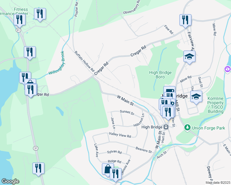 map of restaurants, bars, coffee shops, grocery stores, and more near 18 Stillwell Road in High Bridge
