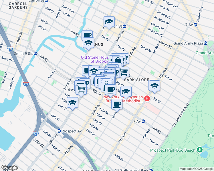 map of restaurants, bars, coffee shops, grocery stores, and more near 314 7th Street in Brooklyn