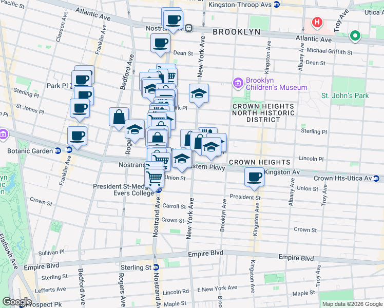 map of restaurants, bars, coffee shops, grocery stores, and more near 845 Lincoln Place in Brooklyn