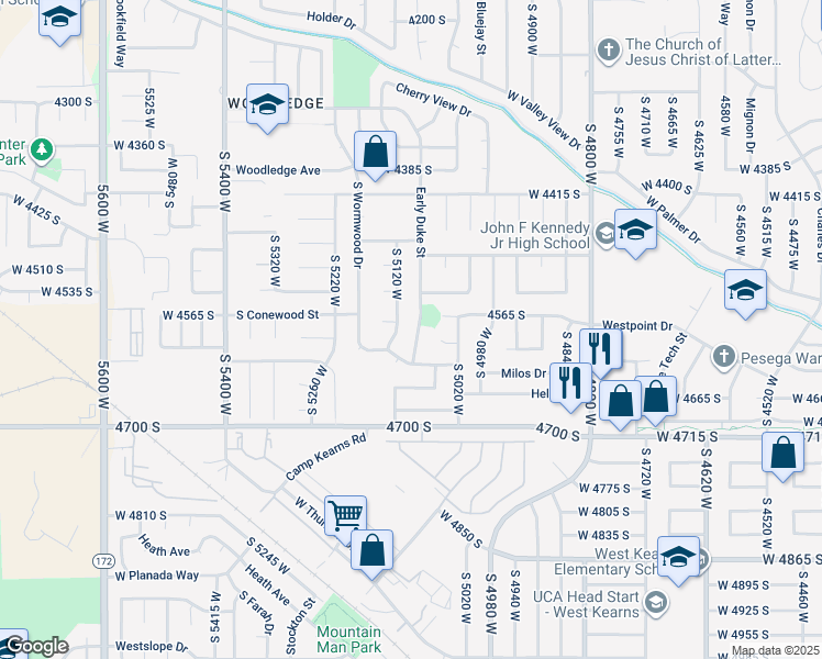 map of restaurants, bars, coffee shops, grocery stores, and more near 4582 Early Duke Street in Salt Lake City