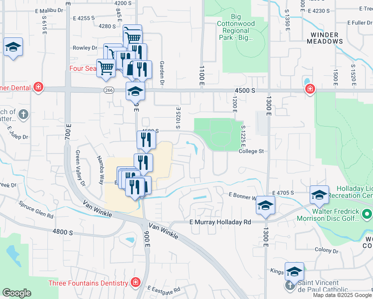 map of restaurants, bars, coffee shops, grocery stores, and more near 4616 South Quail Vista Cove in Salt Lake City