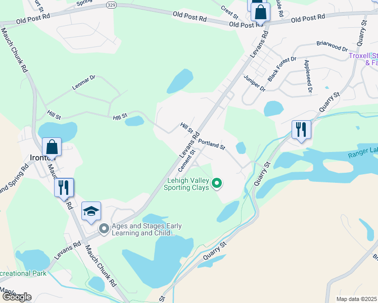 map of restaurants, bars, coffee shops, grocery stores, and more near 2714 Levans Road in Coplay