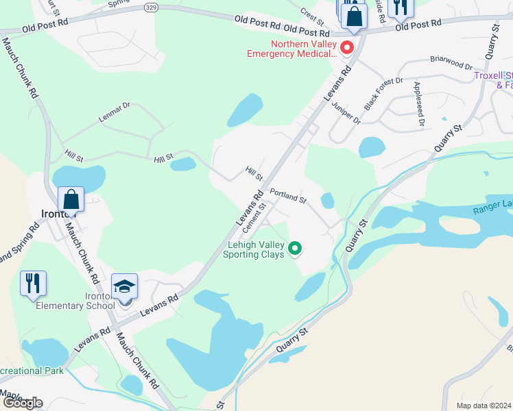 map of restaurants, bars, coffee shops, grocery stores, and more near 2714 Levans Road in Coplay