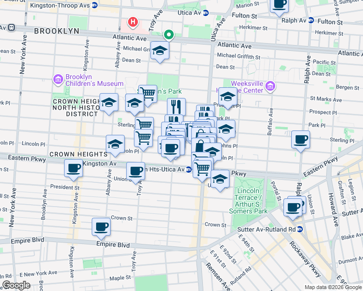 map of restaurants, bars, coffee shops, grocery stores, and more near 231 Schenectady Avenue in Brooklyn