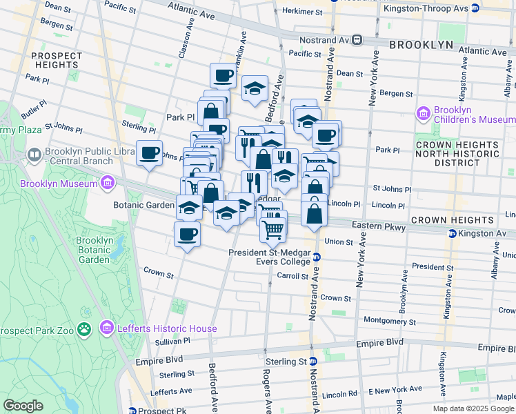 map of restaurants, bars, coffee shops, grocery stores, and more near 661 Lincoln Place in Brooklyn