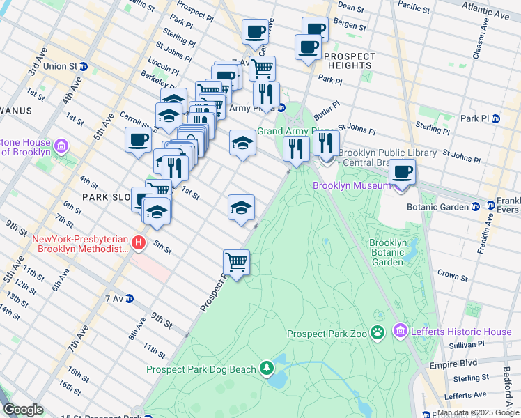 map of restaurants, bars, coffee shops, grocery stores, and more near 51 Montgomery Place in Brooklyn
