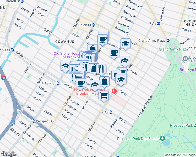 map of restaurants, bars, coffee shops, grocery stores, and more near 372A 5th Street in Brooklyn