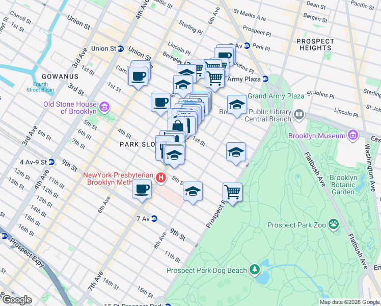 map of restaurants, bars, coffee shops, grocery stores, and more near 519 2nd Street in Brooklyn
