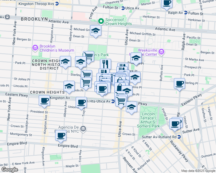 map of restaurants, bars, coffee shops, grocery stores, and more near 231 Schenectady Avenue in Brooklyn