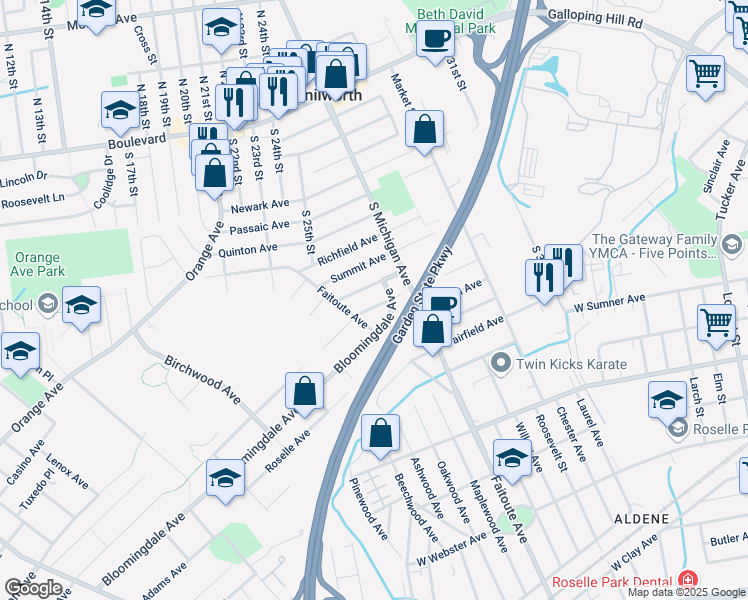 map of restaurants, bars, coffee shops, grocery stores, and more near 665 Trenton Avenue in Kenilworth