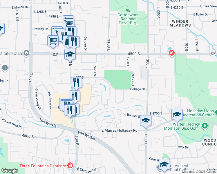 map of restaurants, bars, coffee shops, grocery stores, and more near 4614 Quail Park Drive in Millcreek