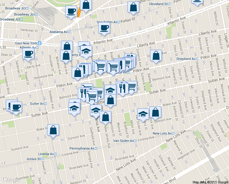 map of restaurants, bars, coffee shops, grocery stores, and more near 444 Belmont Avenue in Brooklyn