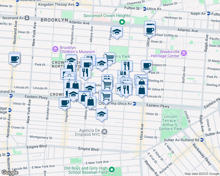 map of restaurants, bars, coffee shops, grocery stores, and more near 257 Troy Avenue in Brooklyn