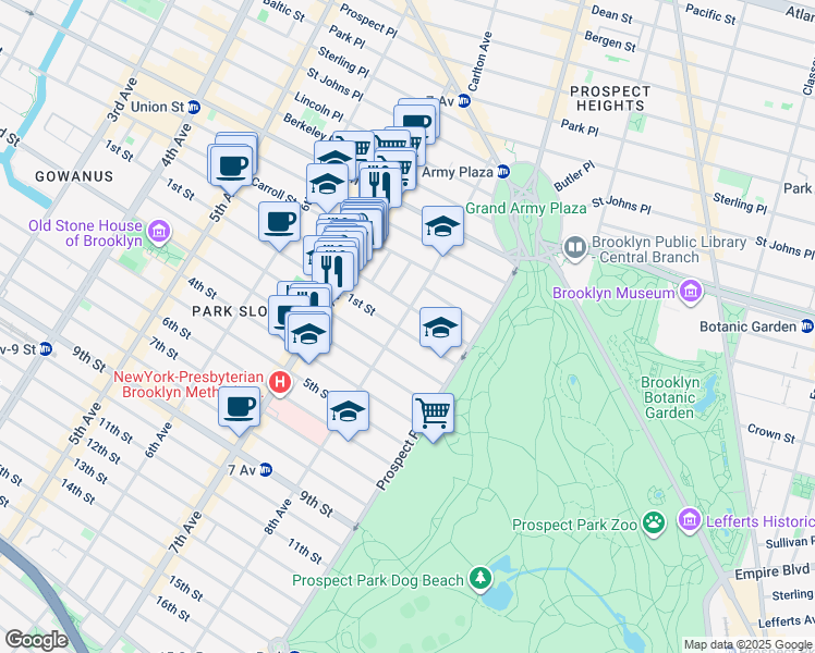 map of restaurants, bars, coffee shops, grocery stores, and more near 507 1st Street in Brooklyn