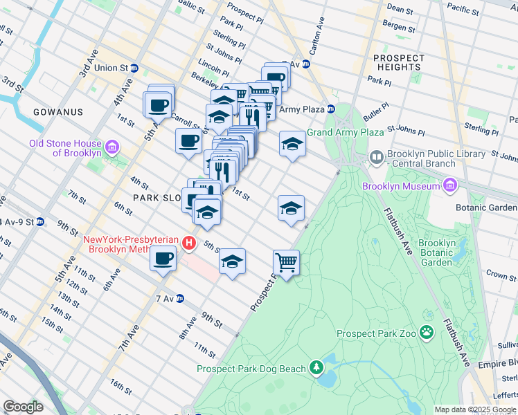 map of restaurants, bars, coffee shops, grocery stores, and more near 507 1st Street in Brooklyn