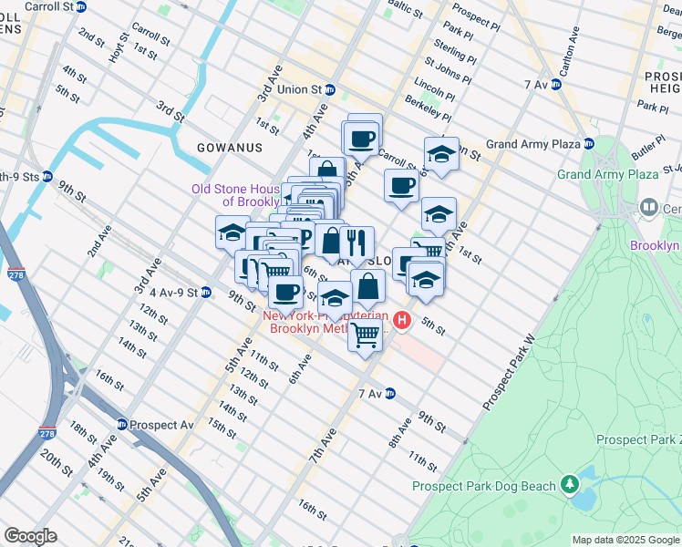 map of restaurants, bars, coffee shops, grocery stores, and more near 372A 5th Street in Brooklyn