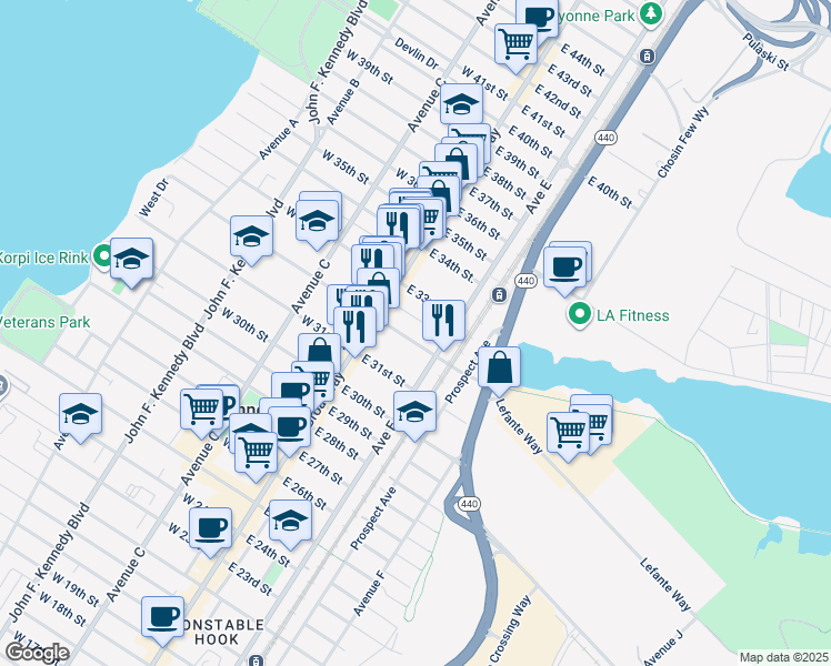 map of restaurants, bars, coffee shops, grocery stores, and more near 29 Willow Street in Bayonne