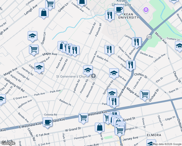 map of restaurants, bars, coffee shops, grocery stores, and more near 824 Magie Avenue in Elizabeth