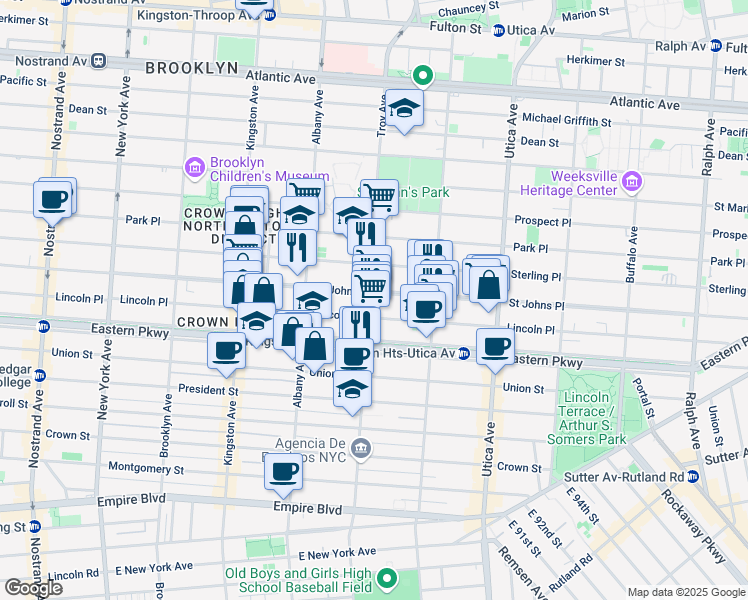 map of restaurants, bars, coffee shops, grocery stores, and more near 257 Troy Avenue in Brooklyn